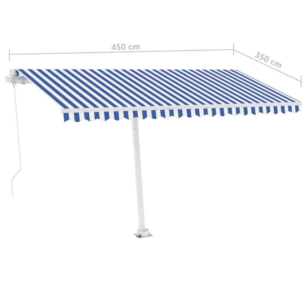 Tenda da Sole Retrattile Manuale con LED 450x350 cm Blu Bianco - homemem39