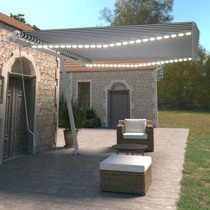 Tenda da Sole Retrattile Manuale con LED 450x350 cm Blu Bianco - homemem39