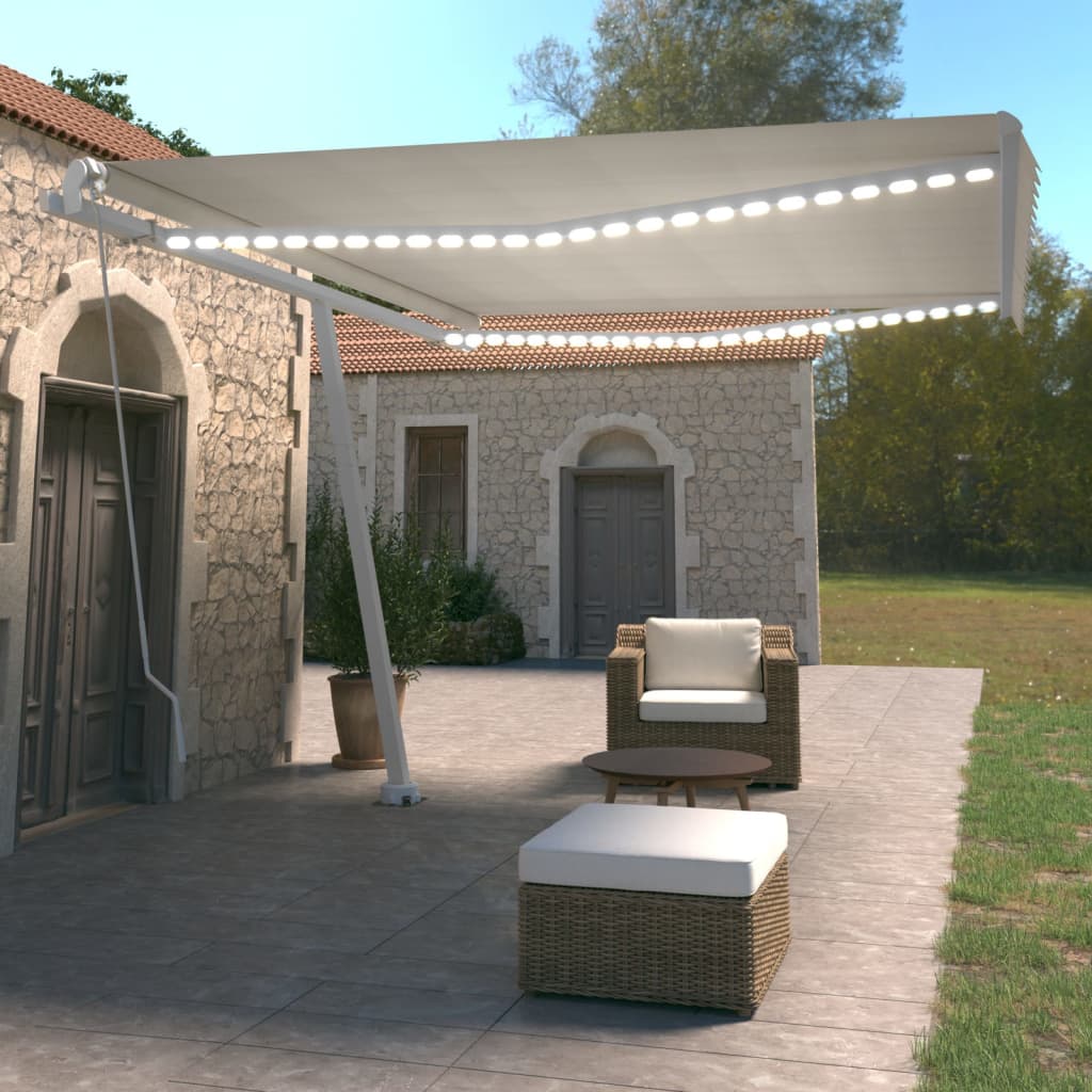 Tenda da Sole Retrattile Manuale LED 450x350 cm Crema