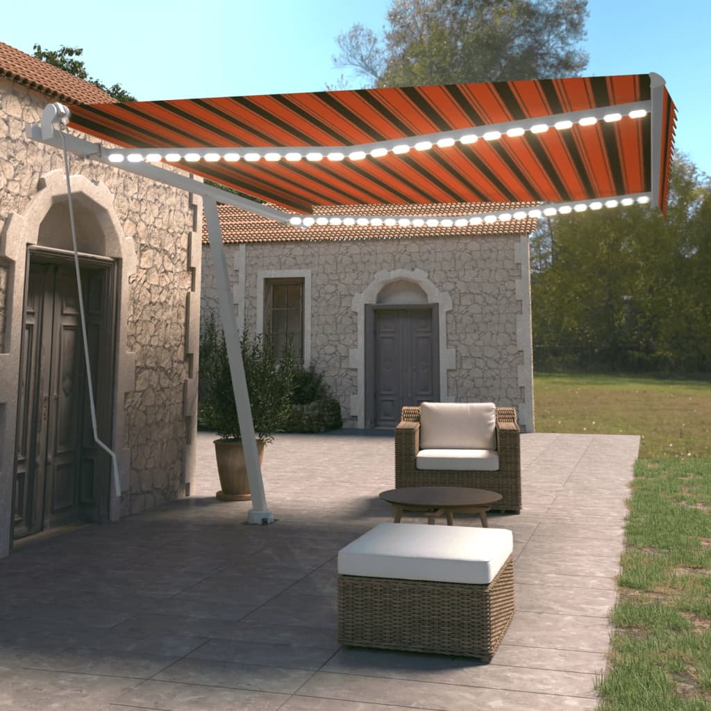 Tenda da Sole Retrattile Manuale LED 450x350 cm Arancio Marrone