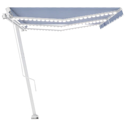 Tenda da Sole Retrattile Manuale con LED 600x350 cm Blu Bianco