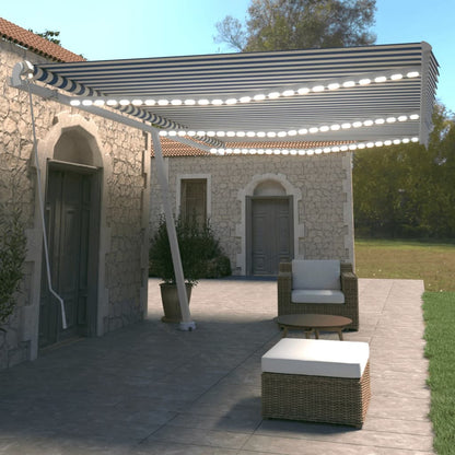 Tenda da Sole Retrattile Manuale con LED 600x350 cm Blu Bianco - homemem39