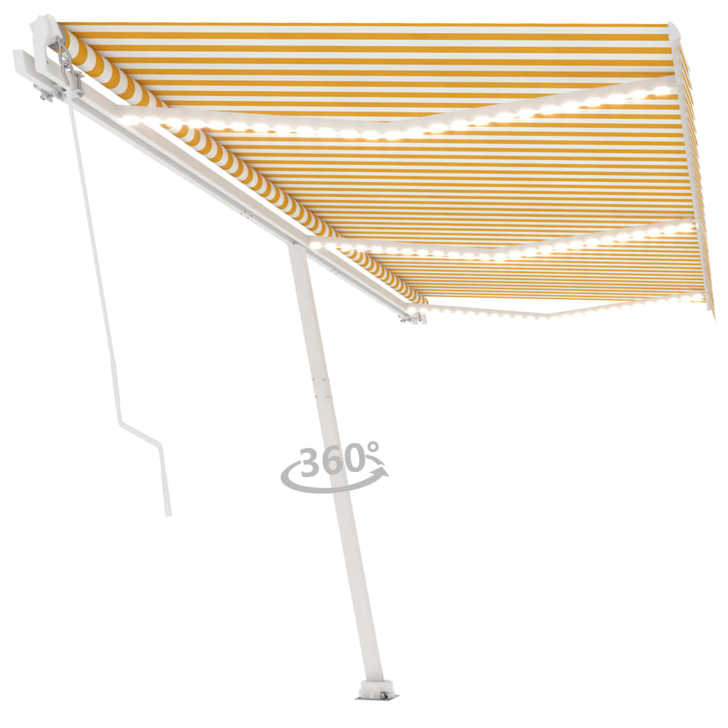 Tenda da Sole Retrattile Manuale LED 600x350 cm Giallo Bianco - homemem39