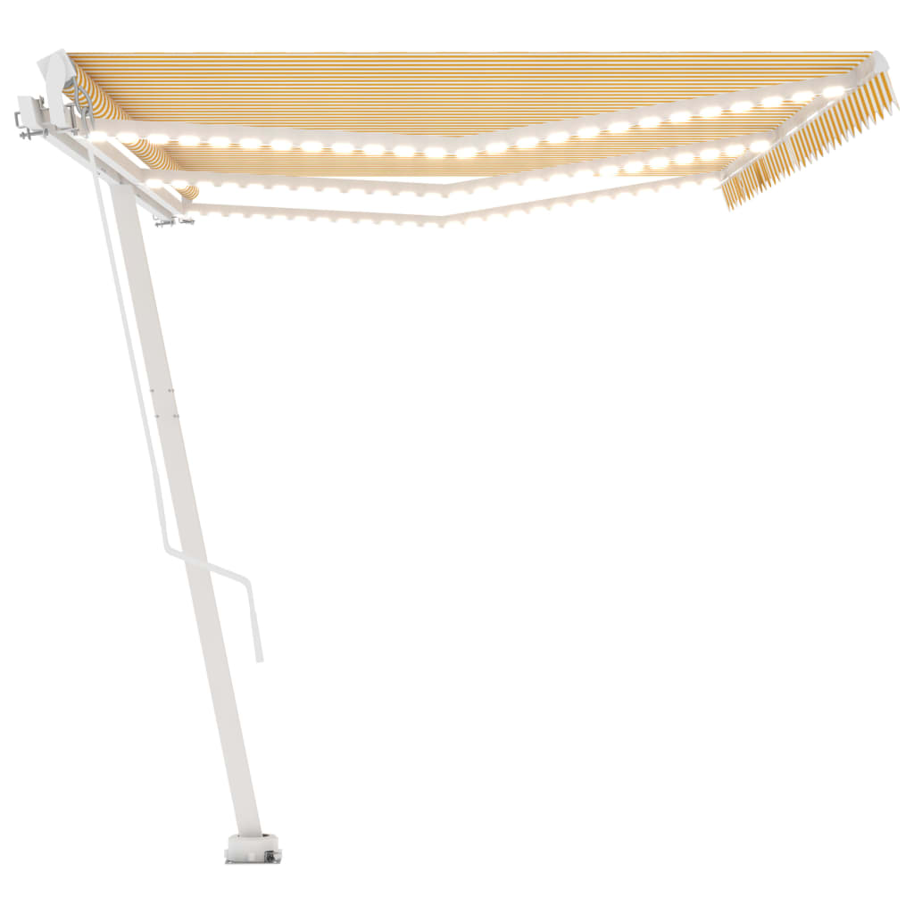 Tenda da Sole Retrattile Manuale LED 600x350 cm Giallo Bianco