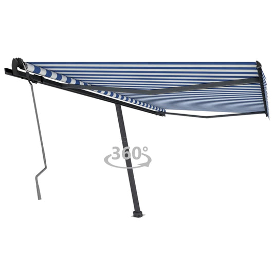 Tenda Retrattile Manuale con Palo 400x350 cm Blu/Bianco - homemem39