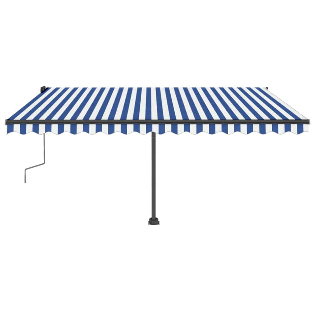 Tenda Retrattile Manuale con Palo 400x350 cm Blu/Bianco - homemem39