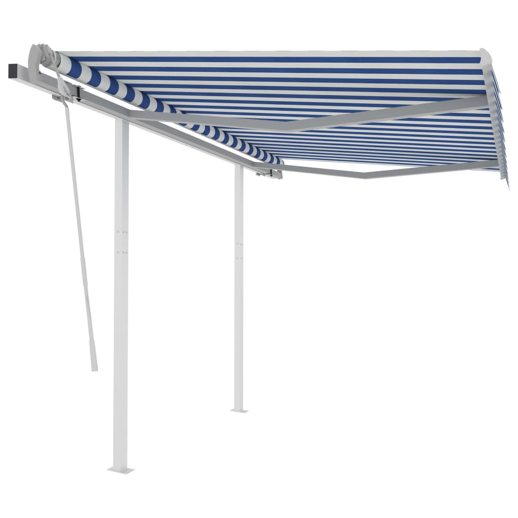 Tenda da Sole Retrattile Manuale con Pali 3x2,5 m Blu e Bianca - homemem39