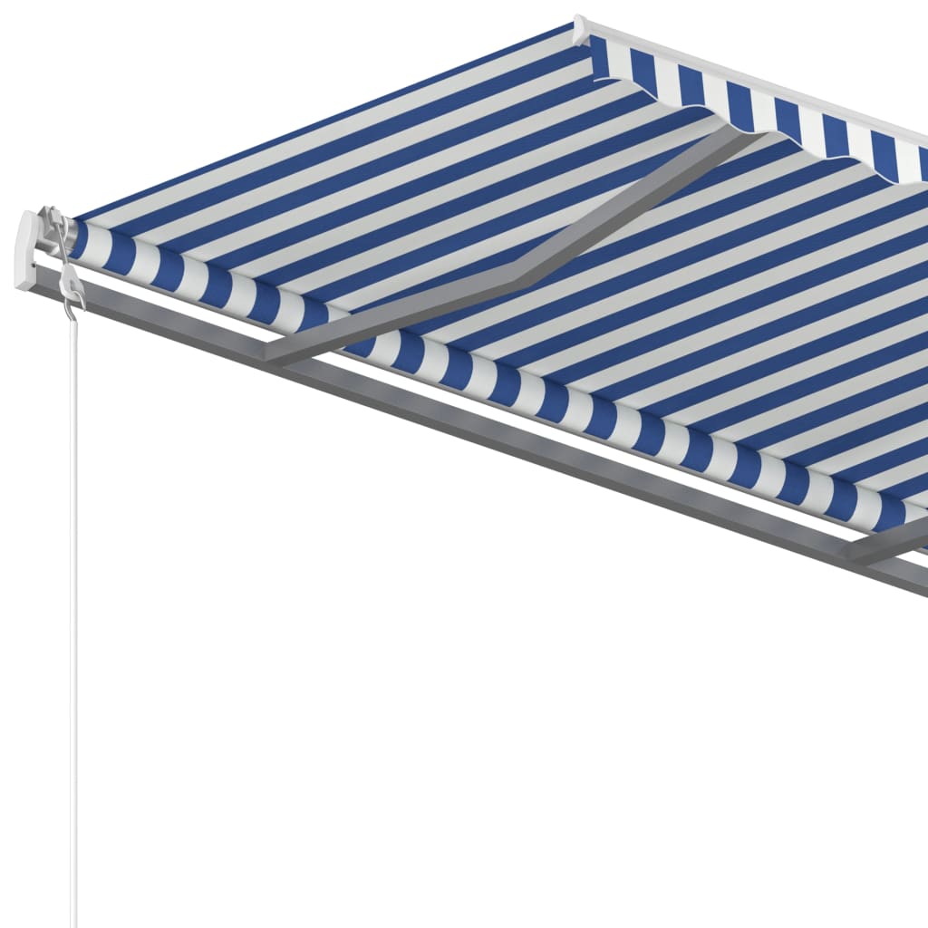 Tenda da Sole Retrattile Manuale con Pali 3x2,5 m Blu e Bianca - homemem39