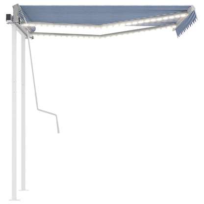 Tenda da Sole Retrattile Manuale con LED 3x2,5 m Blu e Bianco - homemem39