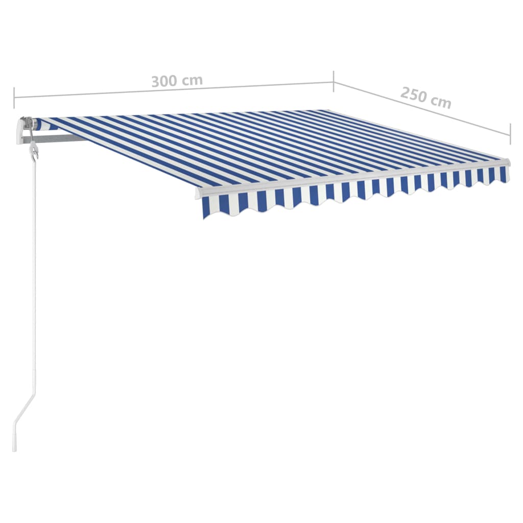 Tenda da Sole Retrattile Manuale con LED 3x2,5 m Blu e Bianco - homemem39