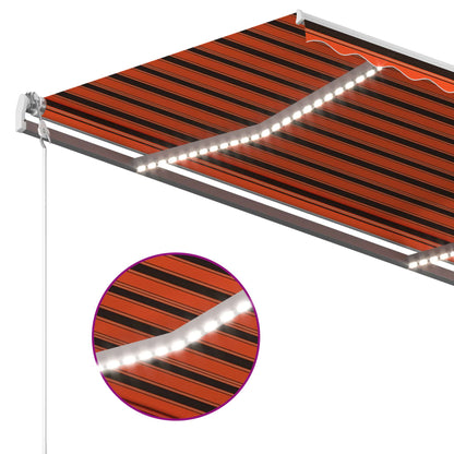 Tenda da Sole Retrattile Manuale LED 3x2,5cm Arancio Marrone