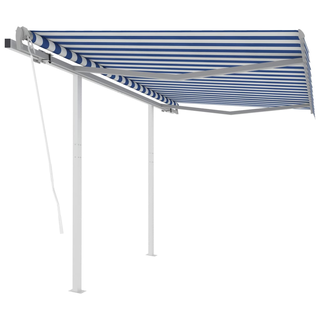 Tenda da Sole Retrattile Automatica con Pali 3x2,5m Blu Bianca