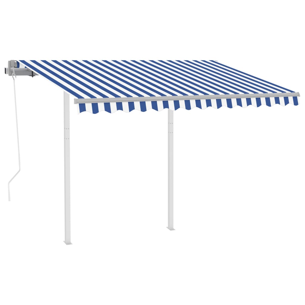 Tenda da Sole Retrattile Automatica con Pali 3x2,5m Blu Bianca - homemem39