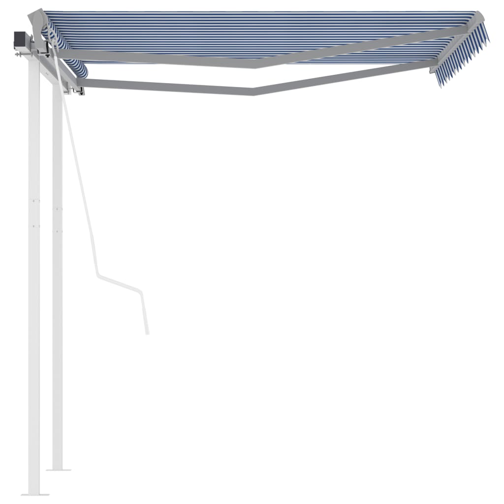 Tenda da Sole Retrattile Automatica con Pali 3x2,5m Blu Bianca - homemem39