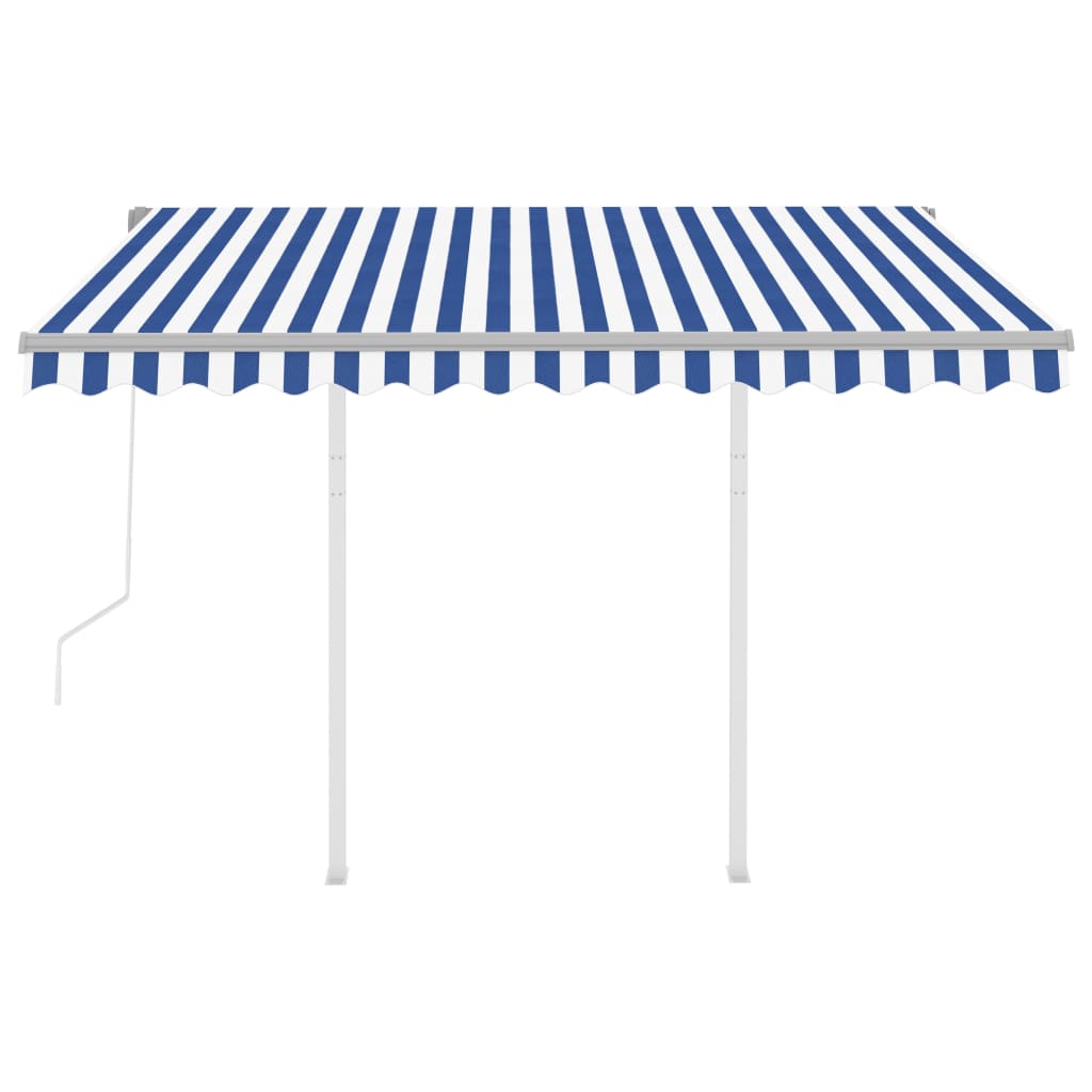 Tenda da Sole Retrattile Automatica con Pali 3x2,5m Blu Bianca