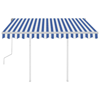 Tenda da Sole Retrattile Manuale con Pali 3,5x2,5m Blu e Bianca