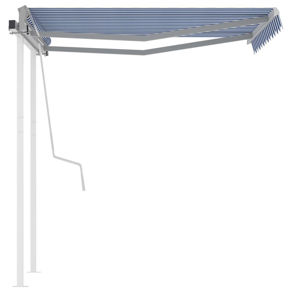 Tenda da Sole Retrattile Manuale con Pali 3,5x2,5m Blu e Bianca