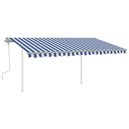 Tenda da Sole Retrattile Manuale con Pali 4x3 m Blu e Bianca