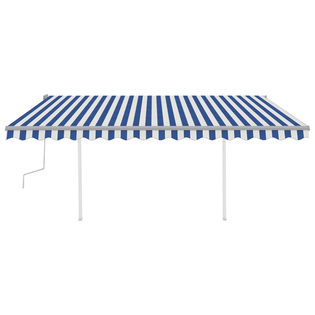 Tenda da Sole Retrattile Manuale con Pali 4x3 m Blu e Bianca