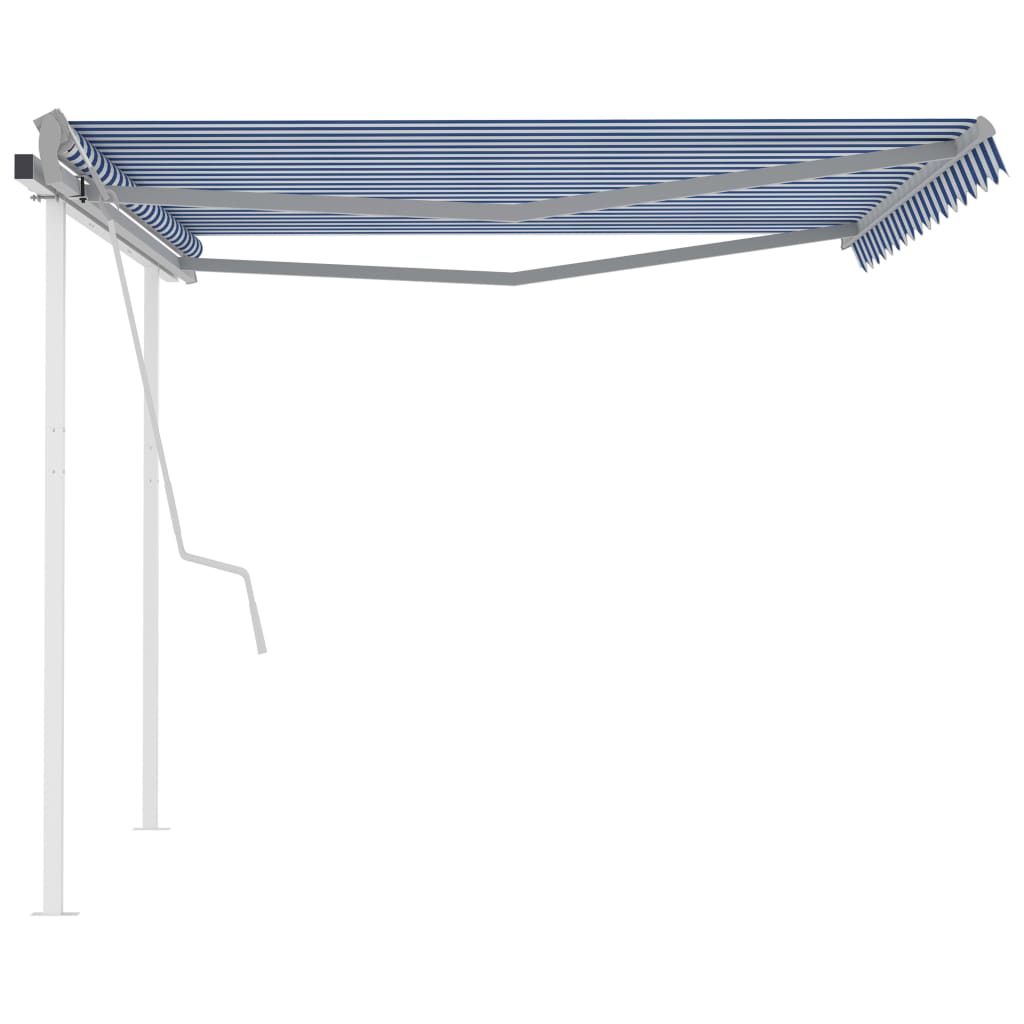 Tenda da Sole Retrattile Manuale con Pali 4x3 m Blu e Bianca