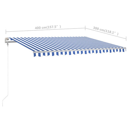 Tenda da Sole Retrattile Manuale con Pali 4x3 m Blu e Bianca