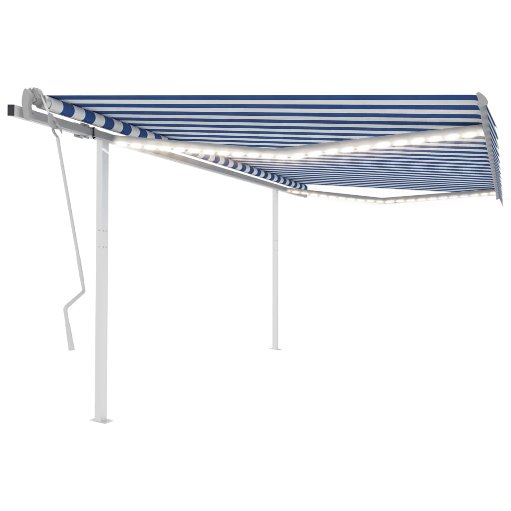 Tenda da Sole Retrattile Manuale con LED 4x3 m Blu e Bianca