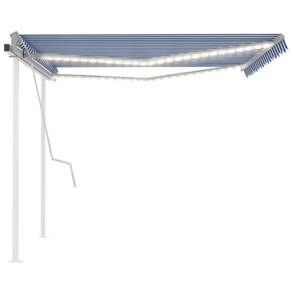 Tenda da Sole Retrattile Manuale con LED 4x3 m Blu e Bianca - homemem39