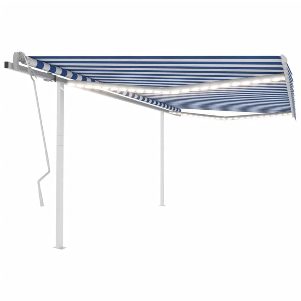 Tenda da Sole Retrattile Manuale con LED 4,5x3 m Blu e Bianca - homemem39