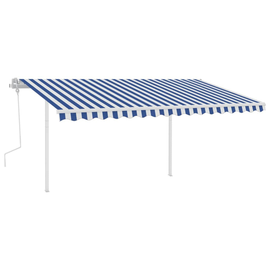 Tenda da Sole Retrattile Manuale con LED 4,5x3 m Blu e Bianca - homemem39