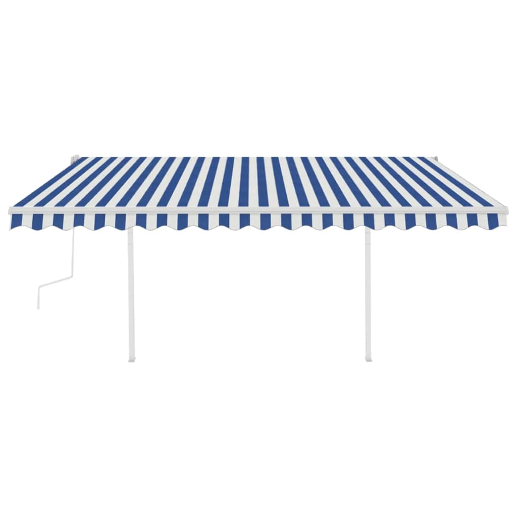 Tenda da Sole Retrattile Manuale con LED 4,5x3 m Blu e Bianca - homemem39