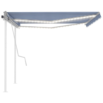 Tenda da Sole Retrattile Manuale con LED 4,5x3 m Blu e Bianca - homemem39