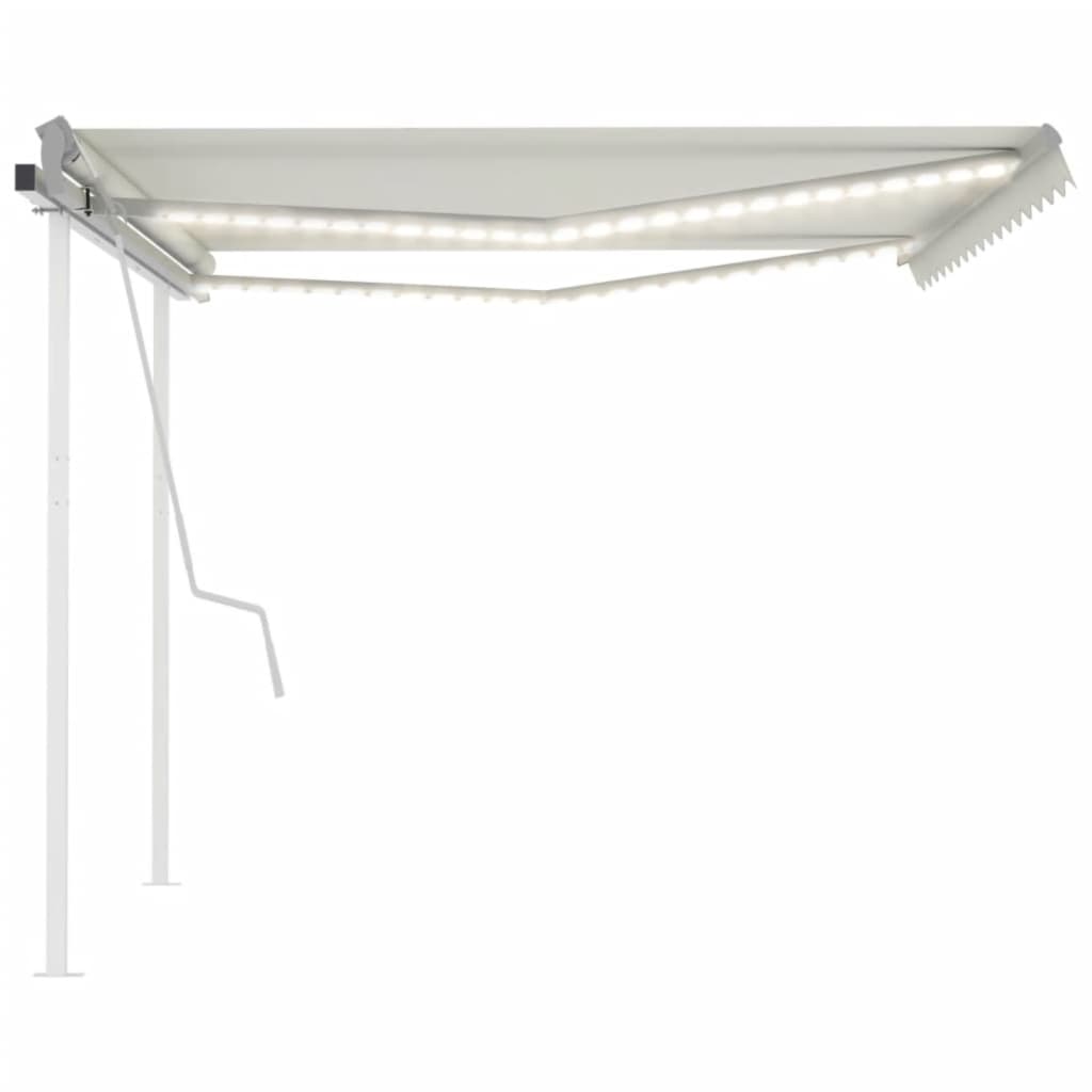 Tenda da Sole Retrattile Manuale con LED 4,5x3 m Crema - homemem39