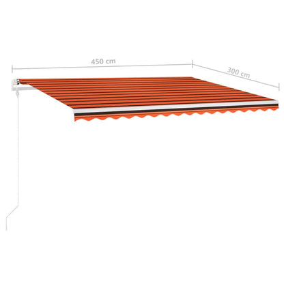 Tenda da Sole Retrattile Manuale LED 4,5x3 m Arancione Marrone - homemem39