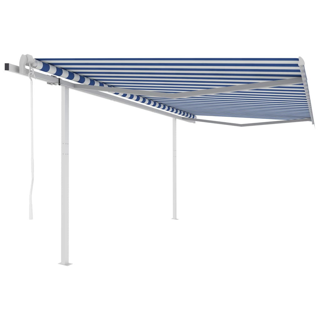 Tenda da Sole Retrattile Automatica e Pali 4,5x3 m Blu e Bianca - homemem39