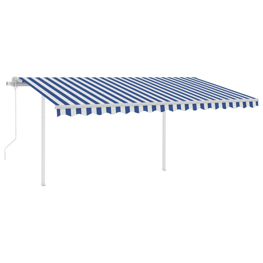 Tenda da Sole Retrattile Automatica e Pali 4,5x3 m Blu e Bianca - homemem39