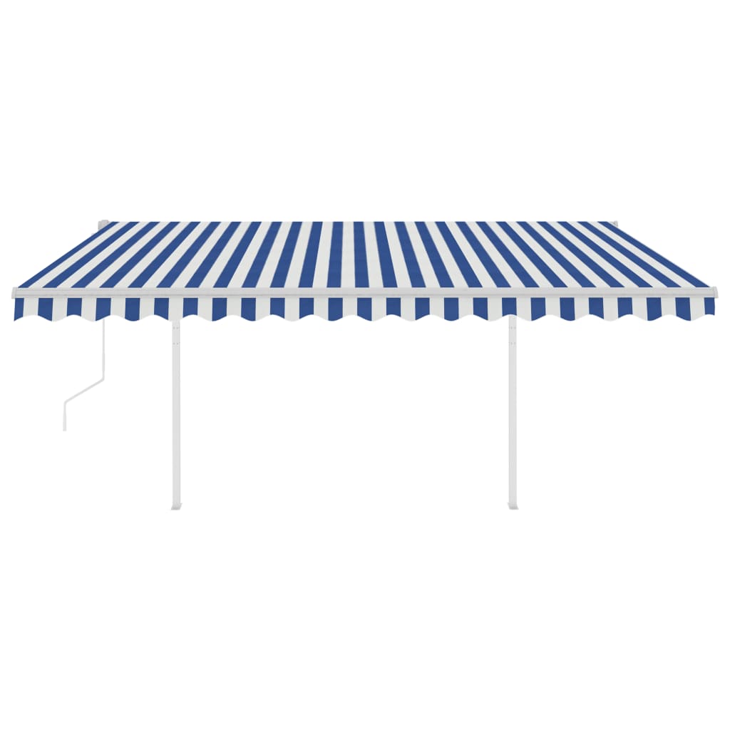 Tenda da Sole Retrattile Automatica e Pali 4,5x3 m Blu e Bianca