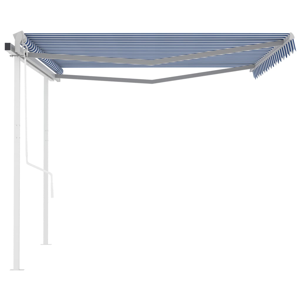 Tenda da Sole Retrattile Automatica e Pali 4,5x3 m Blu e Bianca - homemem39