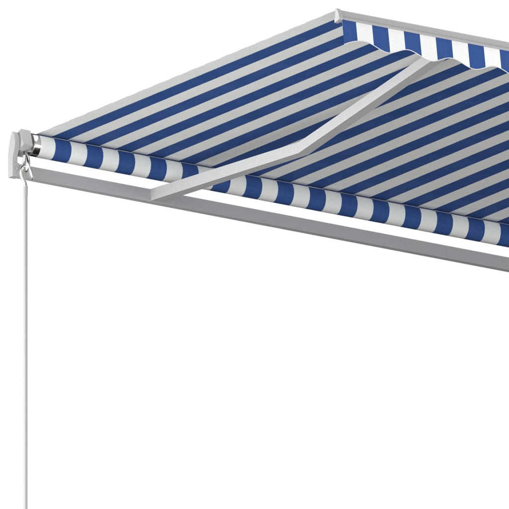 Tenda da Sole Retrattile Automatica e Pali 4,5x3 m Blu e Bianca - homemem39