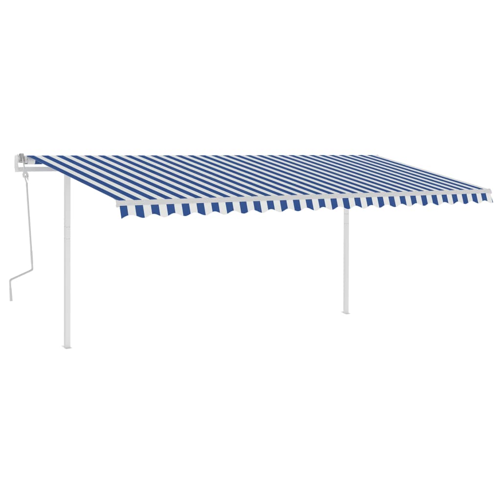 Tenda da Sole Retrattile Manuale con Pali 5x3 m Blu e Bianca