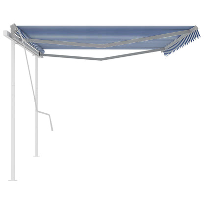 Tenda da Sole Retrattile Manuale con Pali 5x3 m Blu e Bianca