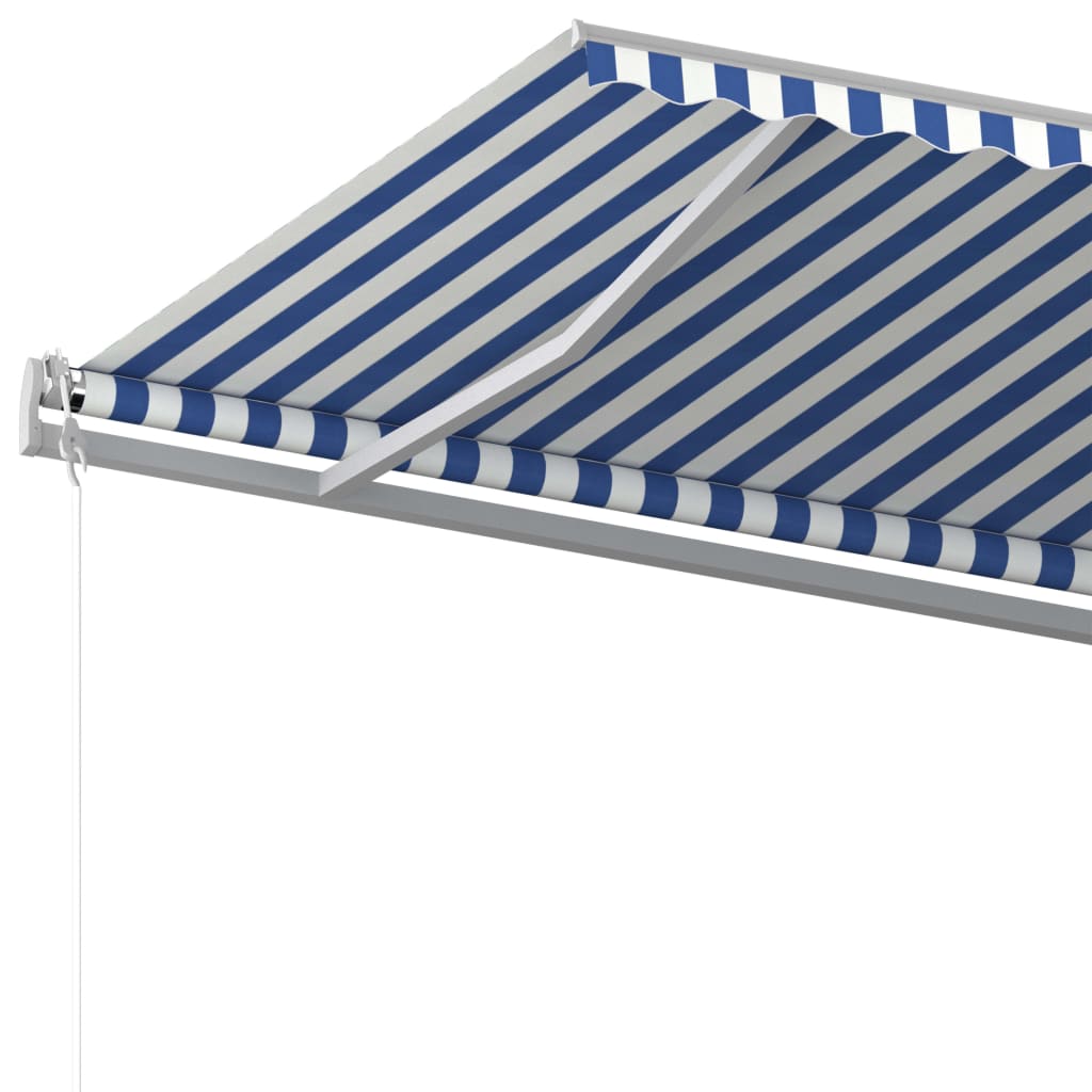 Tenda da Sole Retrattile Manuale con Pali 5x3 m Blu e Bianca