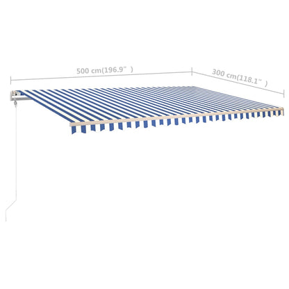 Tenda da Sole Retrattile Manuale con Pali 5x3 m Blu e Bianca