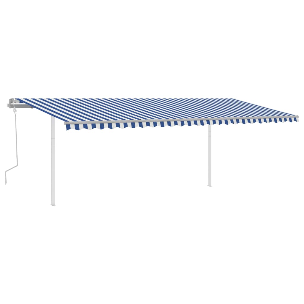 Tenda da Sole Retrattile Manuale con Pali 6x3m Blu e Bianca - homemem39