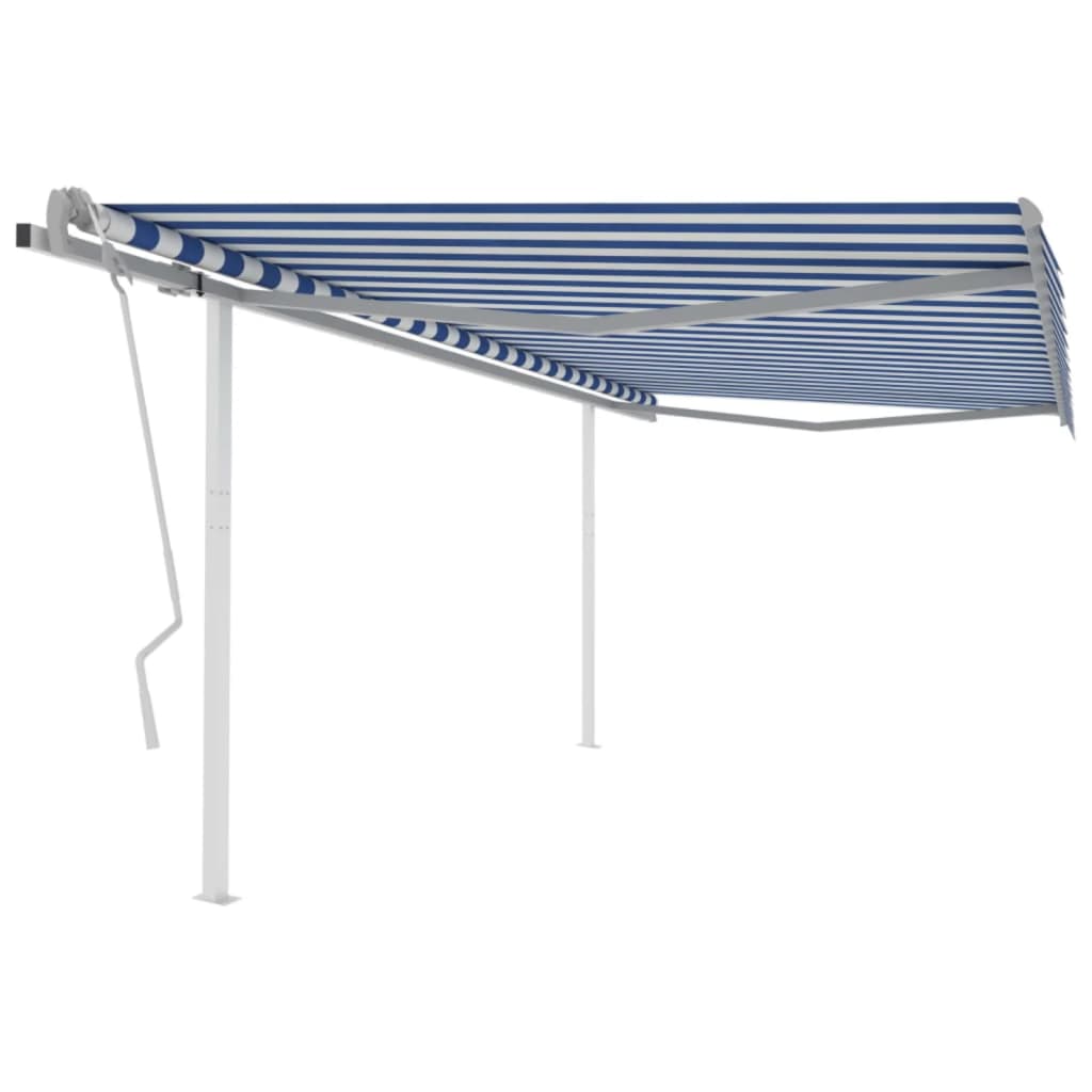 Tenda da Sole Retrattile Manuale con Pali 4x3,5 m Blu e Bianca