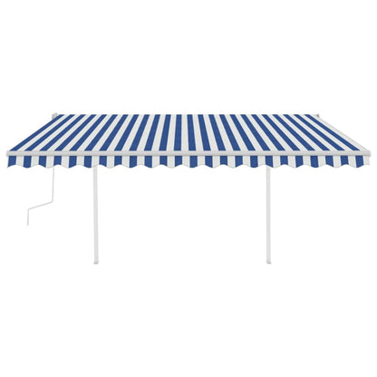 Tenda da Sole Retrattile Manuale con Pali 4x3,5 m Blu e Bianca