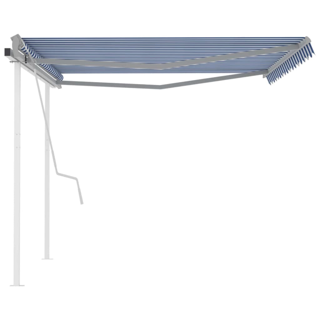 Tenda da Sole Retrattile Manuale con Pali 4x3,5 m Blu e Bianca