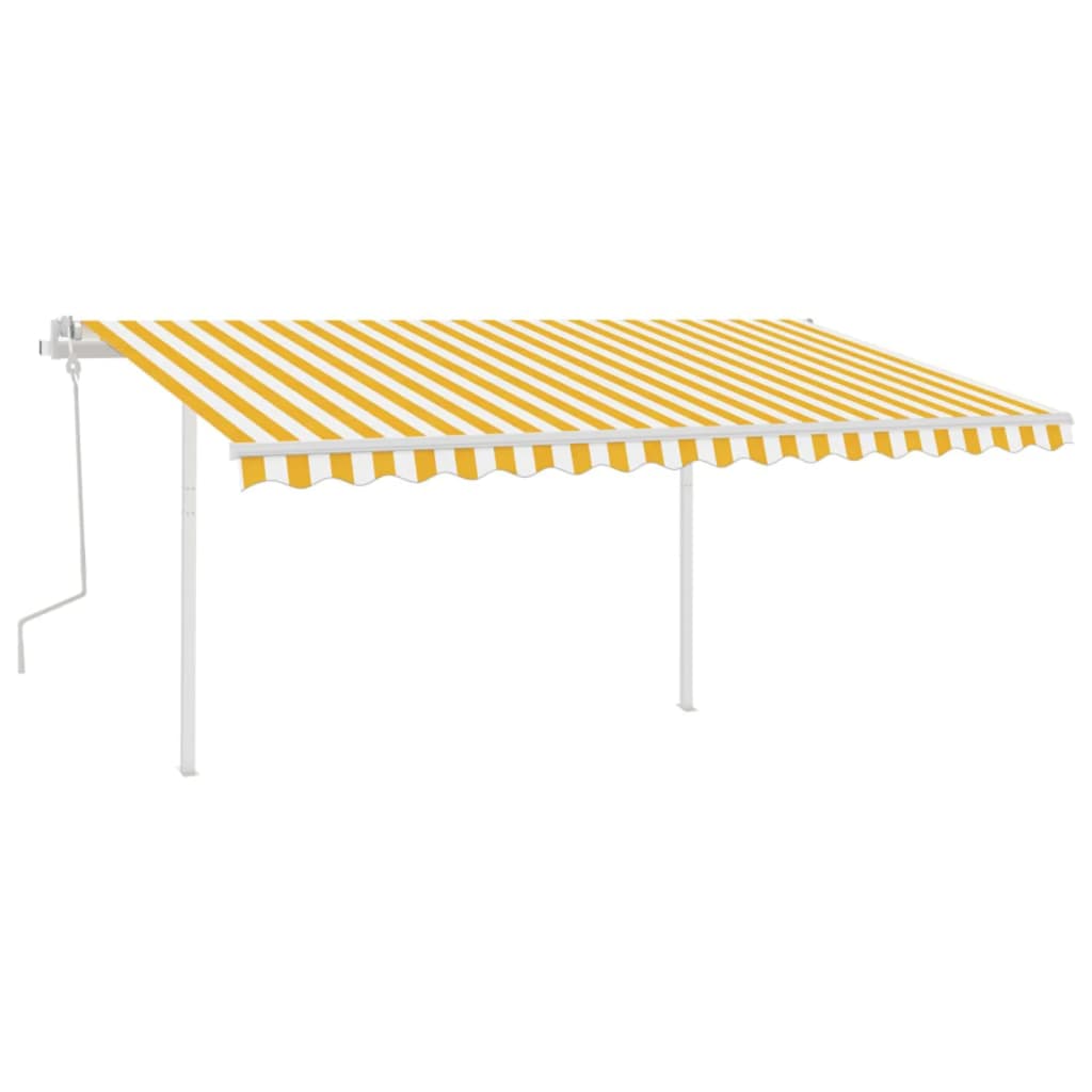 Tenda da Sole Retrattile Manuale con Pali 4x3,5 m Gialla Bianca