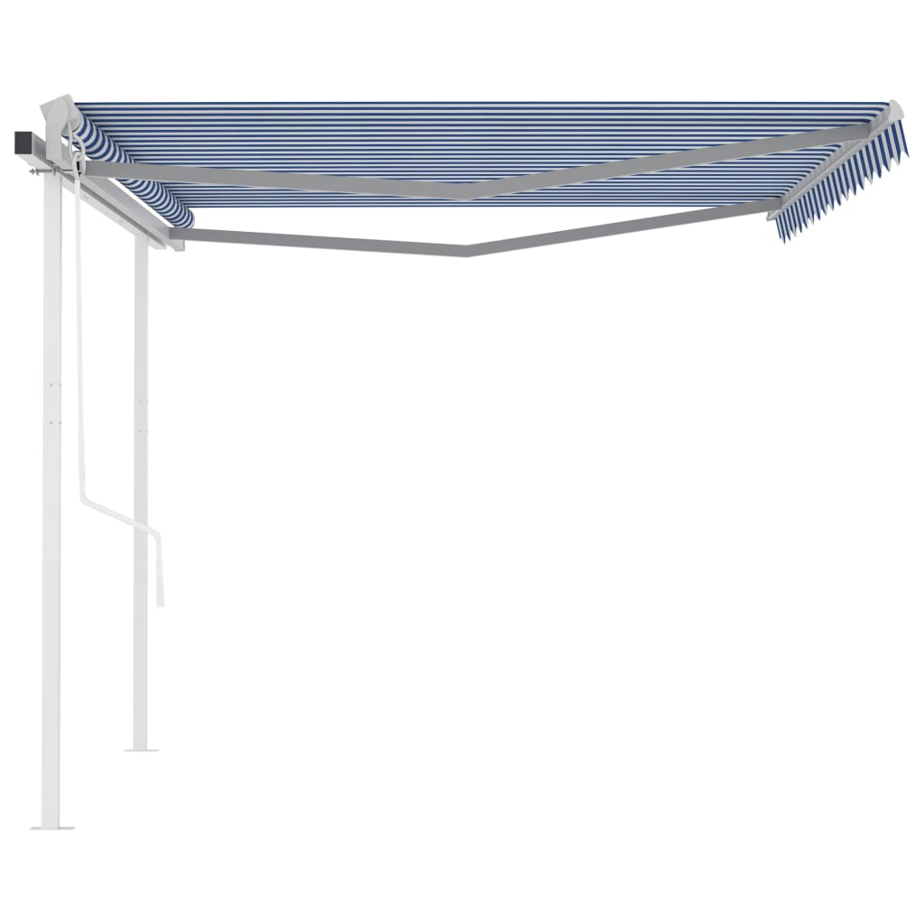 Tenda da Sole Retrattile Automatica con Pali 4x3,5 m Blu Bianca - homemem39