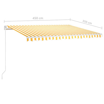 Tenda da Sole Retrattile Manuale e Pali 4,5x3,5 m Gialla Bianca