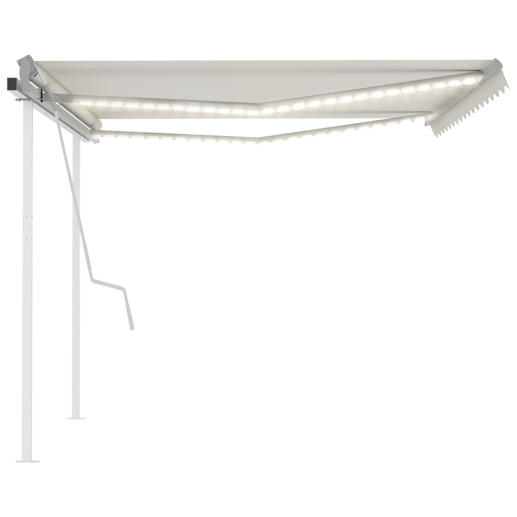 Tenda da Sole Retrattile Manuale con LED 4,5x3,5 m Crema - homemem39